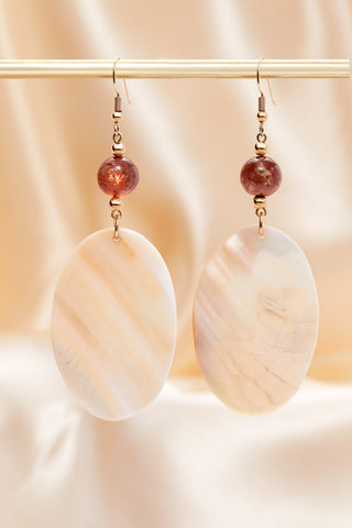14K GOLD BLAZING SUNSTONE AND SHELL EARRINGS