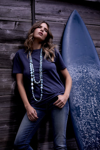 Luminous Blue Topaz and Denim Opal Necklace