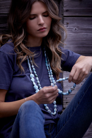 Luminous Blue Topaz and Denim Opal Necklace