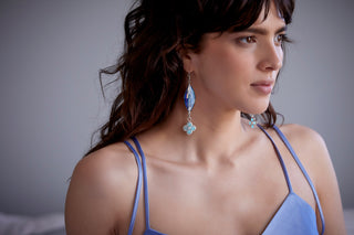 Metallic Blue Dream Chalcedony Flower Drop Earrings