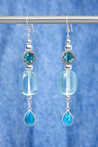 Aqua And Sterling Silver Fantasy Drop Earrings