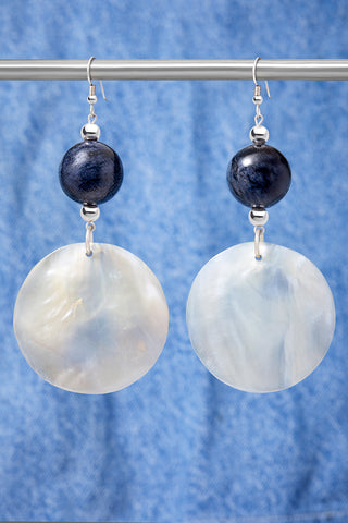 Oversized Navy And Cream Shell Earrings