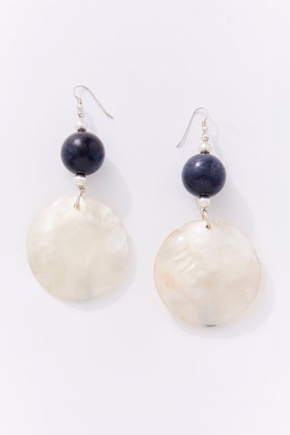 Oversized Navy And Cream Shell Earrings