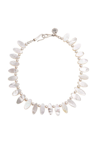 WHITE PEARL AND SHELL PETAL NECKLACE