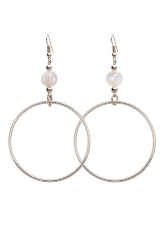 RAINBOW MOONSTONE CLASSIC STERLING SILVER HOOP EARRINGS