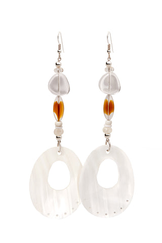 LONG CLEAR AND HONEY OVAL PRINT SHELL EARRINGS
