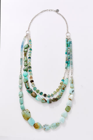 Shades of Aqua Blue Rugged Multi-Strand Necklace