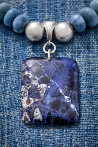 Denim Opal Chunky Chain Necklace With Rectangle Pendant Necklace