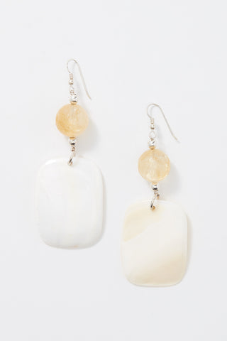 CITRINE GLOWING SUN LIGHT SHELL EARRINGS