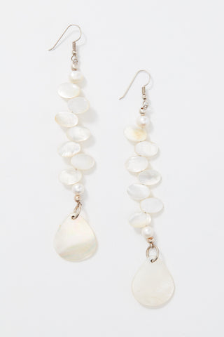 WHITE PEARL TREE AND SHELL EARRINGS