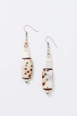 QUARTZ AND WHITE OPAL SPOTTED SHELL EARRINGS