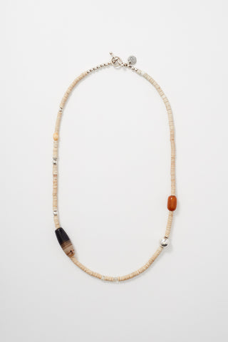 CREAMY AMBER AND AGATE STERLING SILVER NECKLACE