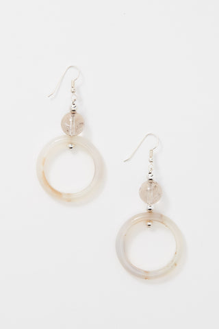 QUARTZ AND WHITE AGATE HOOP EARRINGS