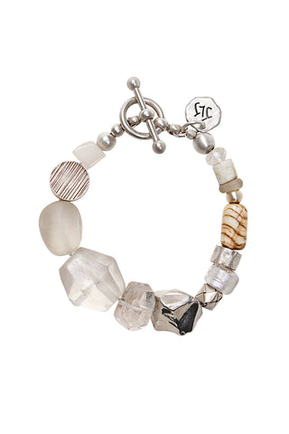 CRYSTAL QUARTZ AND STERLING SILVER GEOMETRIC SHELL BRACELET