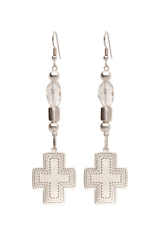 CRYSTAL QUARTZ SOUTHWESTERN STERLING SILVER CROSS EARRINGS