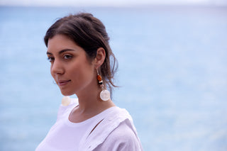 AMBER AND SHELL ISLAND GODDESS EARRINGS