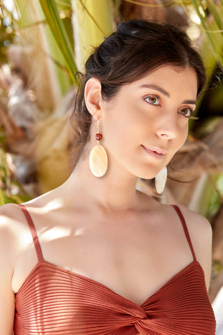 14K GOLD BLAZING SUNSTONE AND SHELL EARRINGS