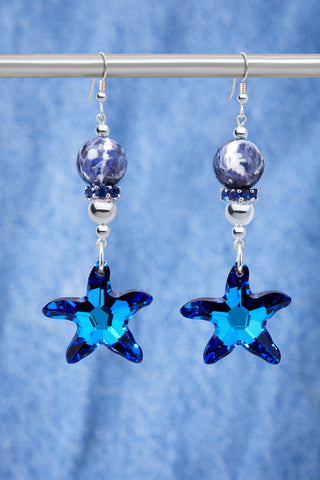 Denim Blue Shiny Starfish Earrings