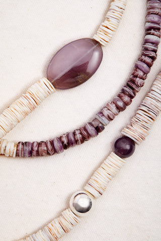 PURPLE CHALCEDONY AND AGATE SHELL NECKLACE