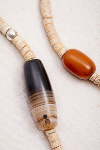 CREAMY AMBER AND AGATE STERLING SILVER NECKLACE