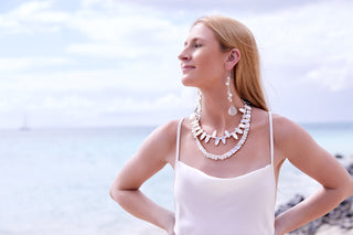 WHITE PEARL AND SHELL PETAL NECKLACE