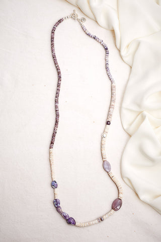 PURPLE CHALCEDONY AND AGATE SHELL NECKLACE