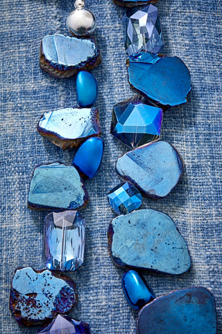 Metallic Royal Blue Quartz Choker Necklace