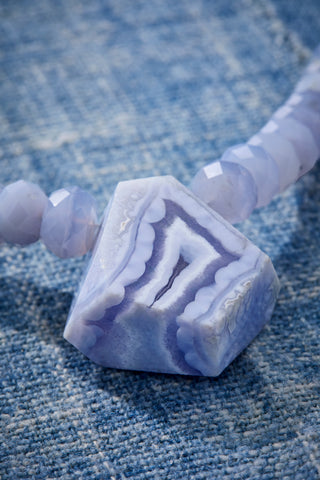 Soft Blue Chalcedony Dream Choker Necklace With Pendant