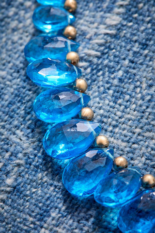 14k Gold London Blue Briolette Choker Necklace