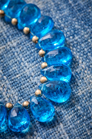 14k Gold London Blue Briolette Choker Necklace