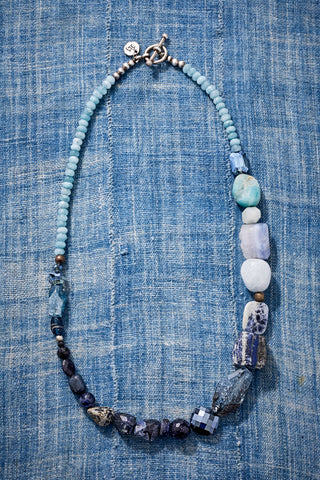 Sky Blue And Denim Patchwork Necklace