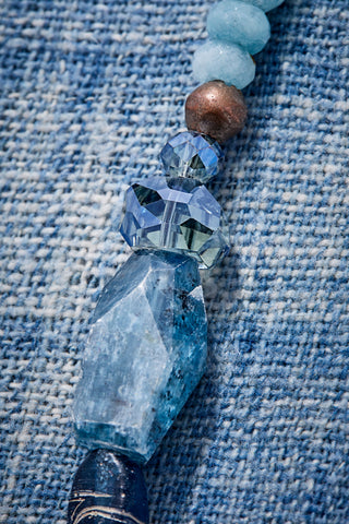 Sky Blue And Denim Patchwork Necklace