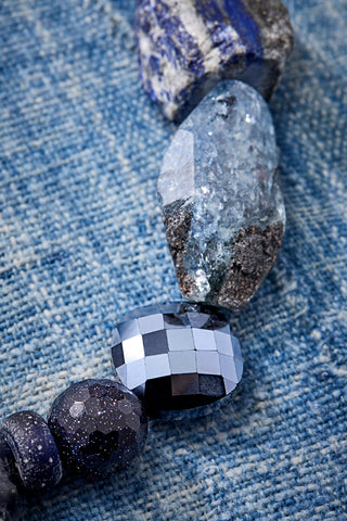 Sky Blue And Denim Patchwork Necklace