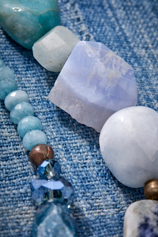 Sky Blue And Denim Patchwork Necklace