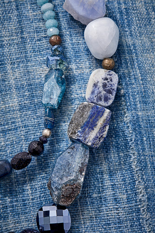 Sky Blue And Denim Patchwork Necklace