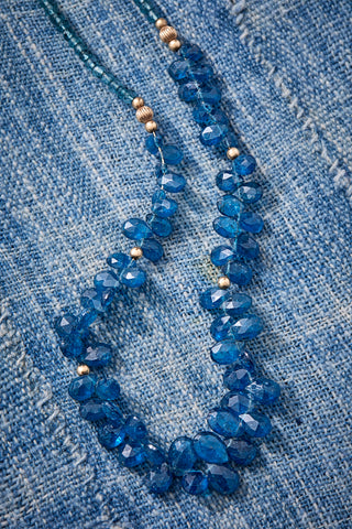 14k Gold Dark London Blue Quartz Briolette Choker Necklace