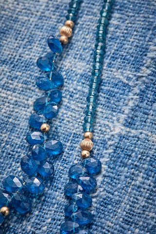 14k Gold Dark London Blue Quartz Briolette Choker Necklace