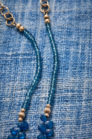 14k Gold Dark London Blue Quartz Briolette Choker Necklace