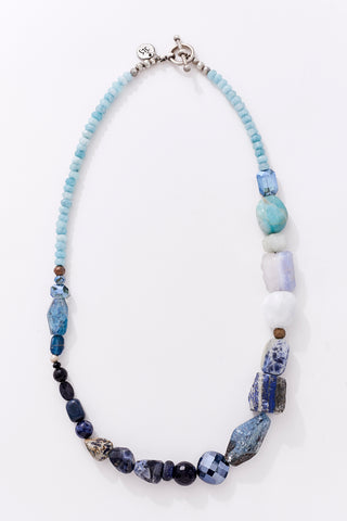 Sky Blue And Denim Patchwork Necklace