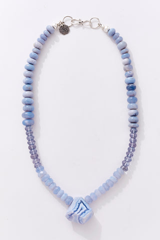 Soft Blue Chalcedony Dream Choker Necklace With Pendant