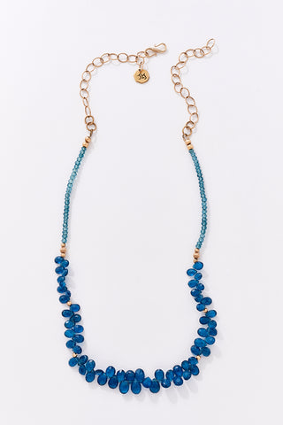 14k Gold Dark London Blue Quartz Briolette Choker Necklace