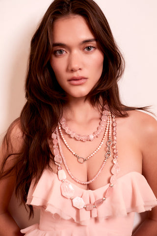 LONG PINK PEARL AND ROSE QUARTZ I HAVE TO BE PRETTY, SMART, NICE AND THIN NECKLACE