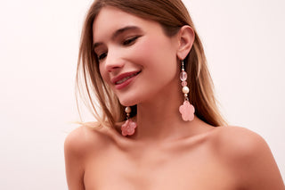 IM REALLY A GOOD GIRL PINK FLOWER AND PEARL EARRINGS