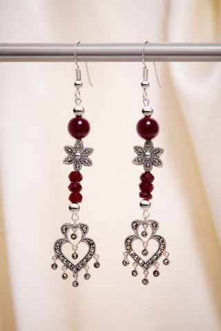 RED GARNET TENDER HEART EARRINGS
