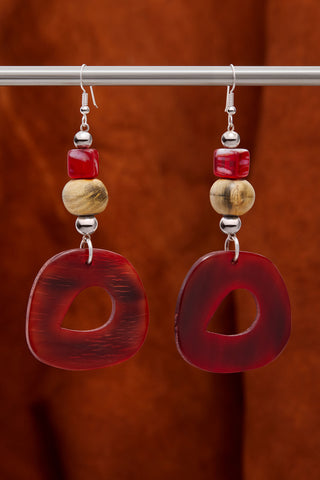 RED GEOMETRIC HOOP EARRINGS