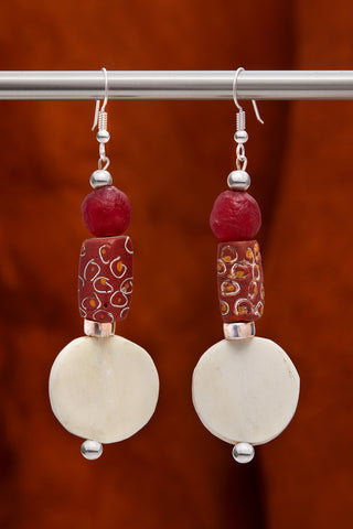 ANTIQUE RED PRINT EARRINGS