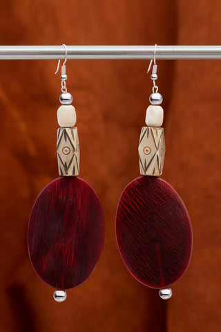 DIAMOND SHAPED RED OVAL EARRINGS