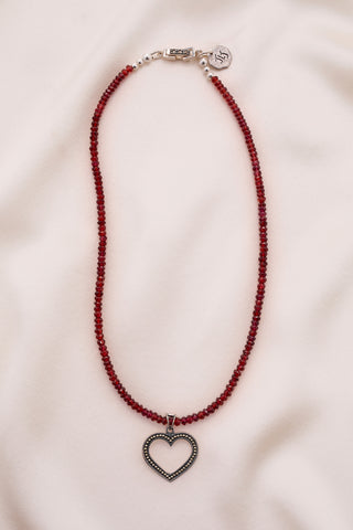 SWEET RED GARNET HEART NECKLACE