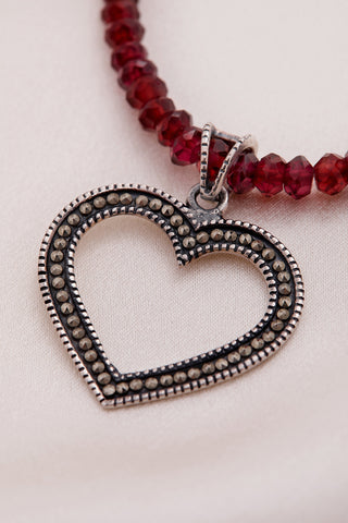 SWEET RED GARNET HEART NECKLACE