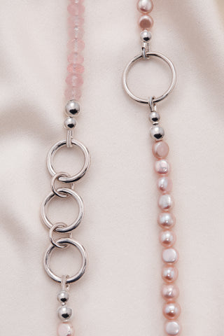 CLASSIC ROSE QUARTZ AND PINK FRESHWATER PEARL NECKLACE